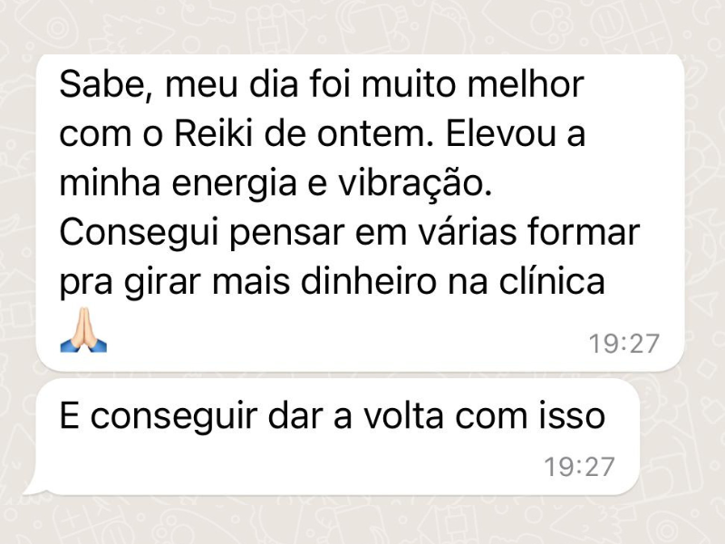 Depoimento dizendo que o Reiki elevou sua energia e vibração.